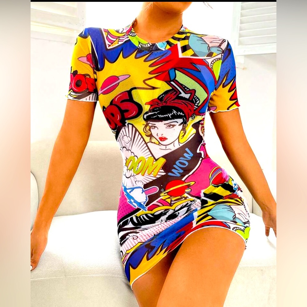 Shein Swim Cover Up Comic Book Print, NWT, Large